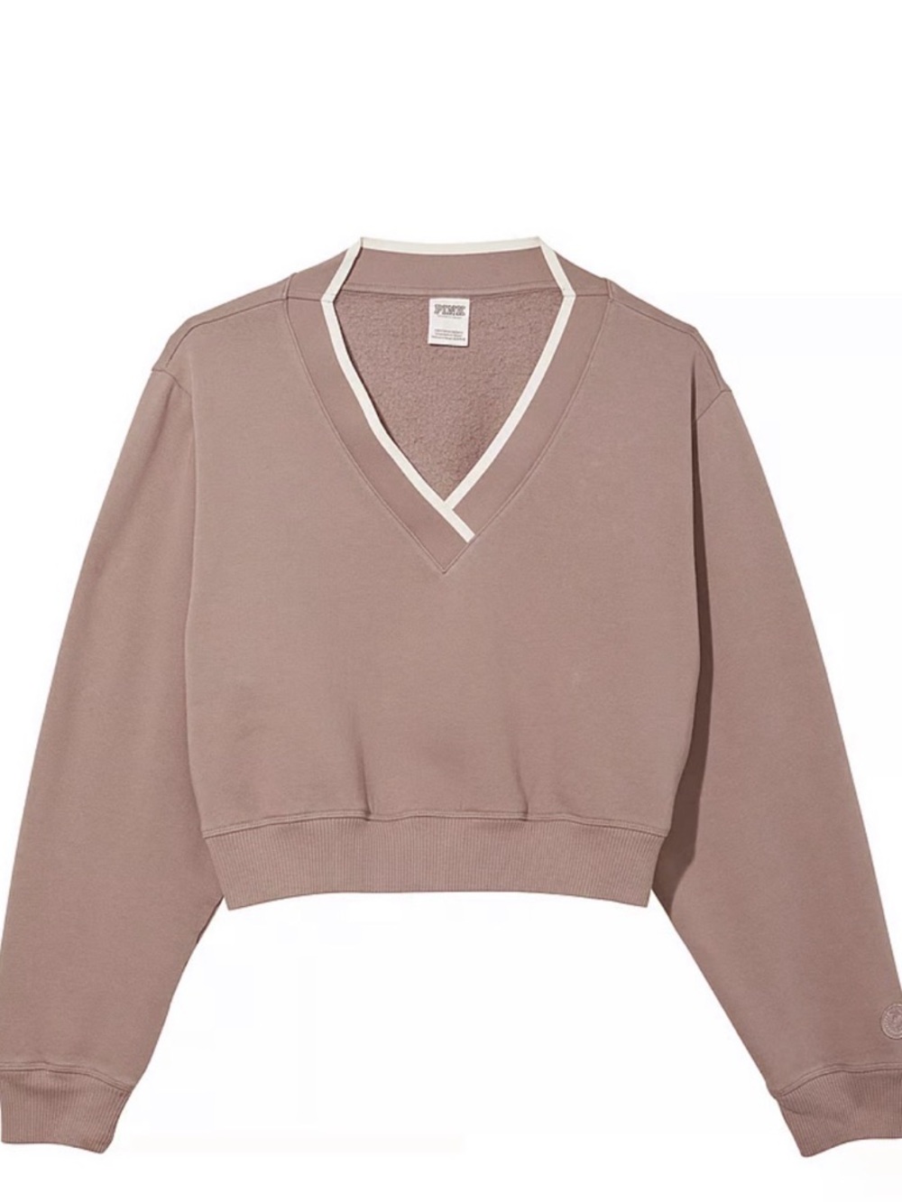 Cropped V-Neck Sweatshirt - Mauve with Contrast Trim